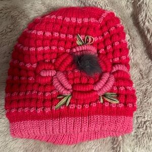 Hand knitted pink beanie